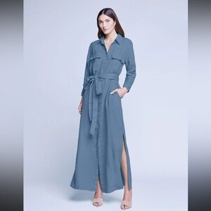 NWT L'agence Belted Maxi Shirt Dress Size XXS